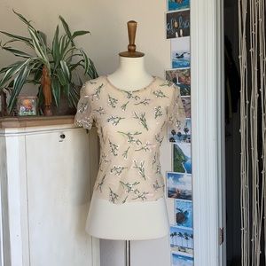 Urban Outfitters Floral Embroidered Mesh Top